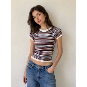 Divided by H&M Ribbed Striped Crop Top Women’s S Fitted Knit Y2K Tee